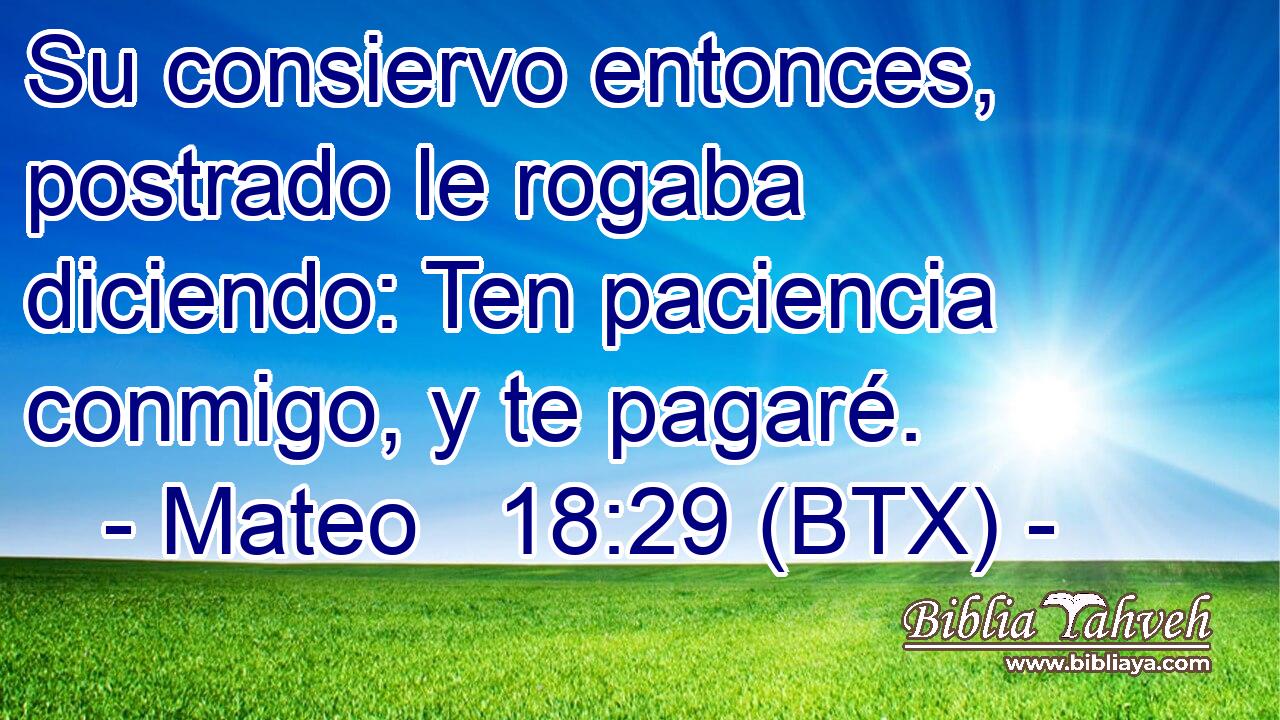 Su consiervo entonces, postrado le rogaba diciendo: Ten paciencia conmigo, y te pagaré.