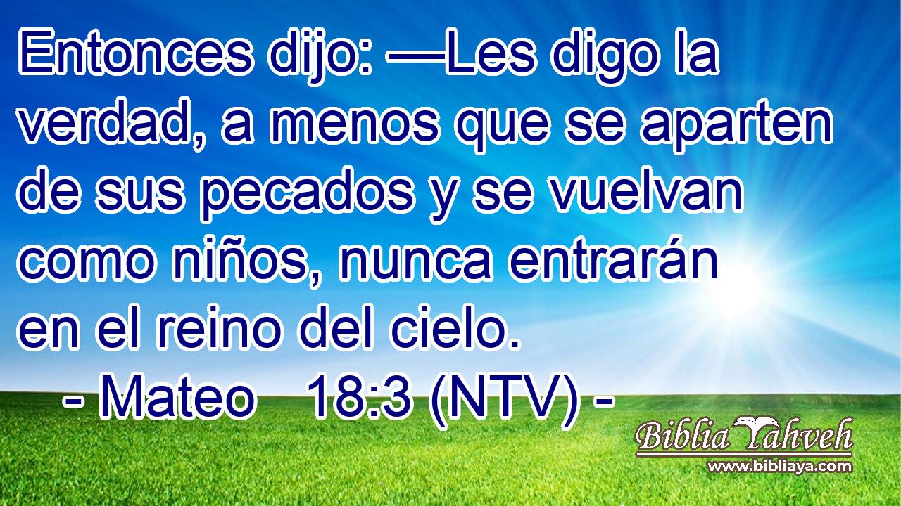 Entonces dijo: —Les digo la verdad, a menos que se aparten de sus pecados y se vuelvan como niños, nunca entrarán en el reino del cielo.