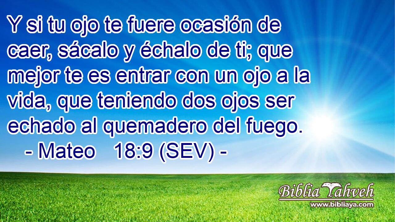 Y si tu ojo te fuere ocasión de caer, sácalo y échalo de ti; que mejor te es entrar con un ojo a la vida, que teniendo dos ojos ser echado al quemadero del fuego.