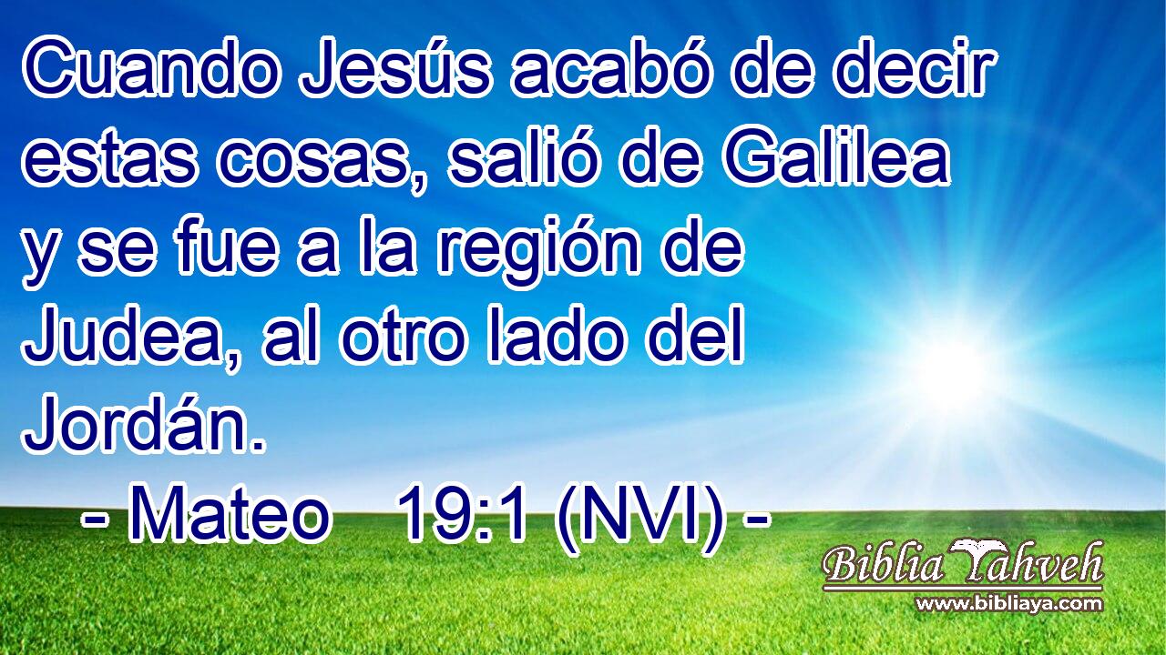  Cuando Jesús acabó de decir estas cosas, salió de Galilea y se fue a la región de Judea, al otro lado del Jordán. 