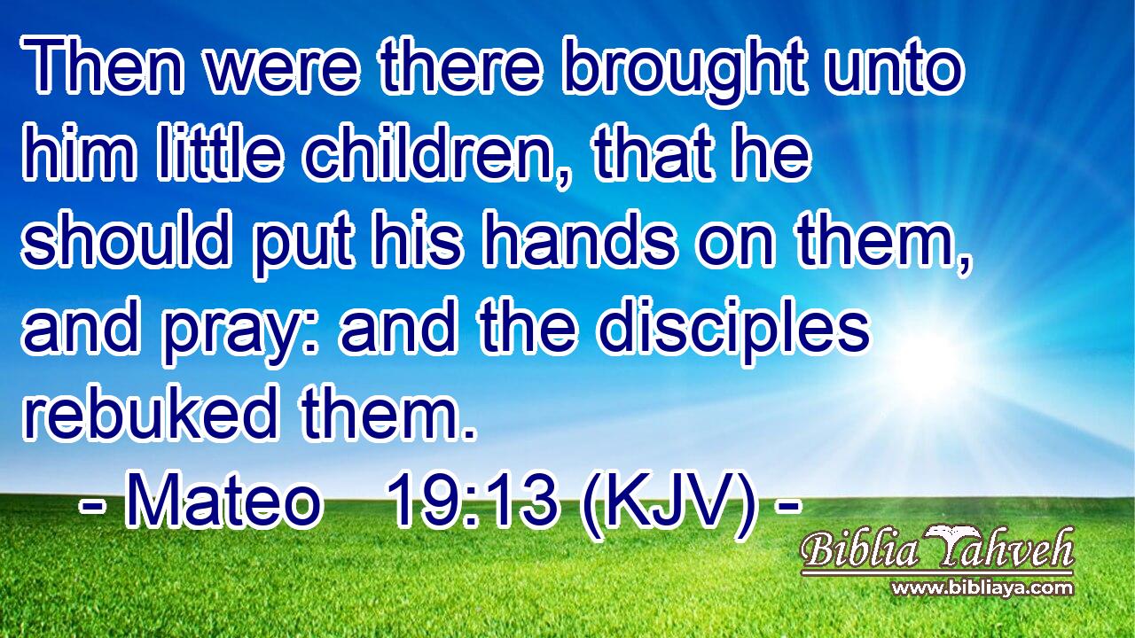 Then were there brought unto him little children, that he should put his hands on them, and pray: and the disciples rebuked them.