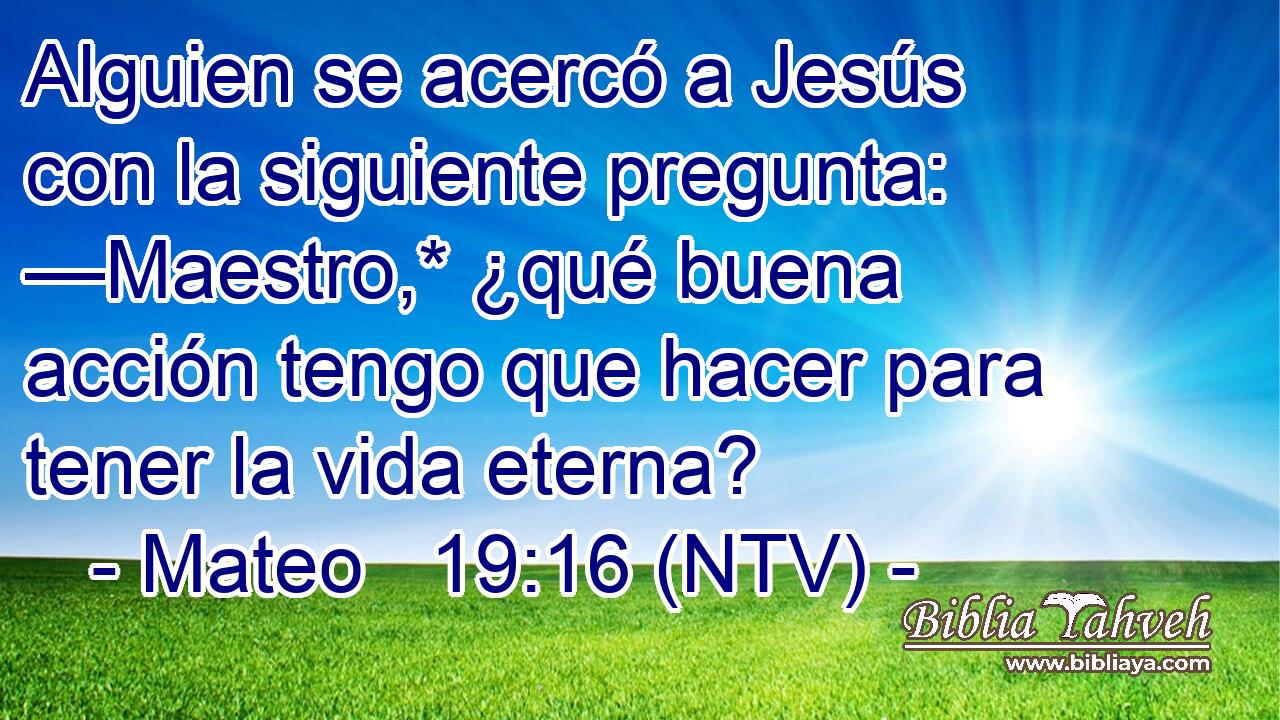 Alguien se acercó a Jesús con la siguiente pregunta: —Maestro,* ¿qué buena acción tengo que hacer para tener la vida eterna?