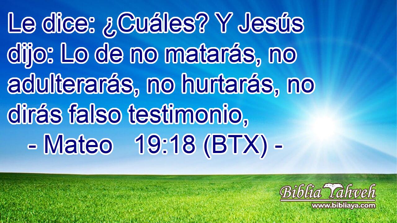 Le dice: ¿Cuáles? Y Jesús dijo: Lo de no matarás, no adulterarás, no hurtarás, no dirás falso testimonio,