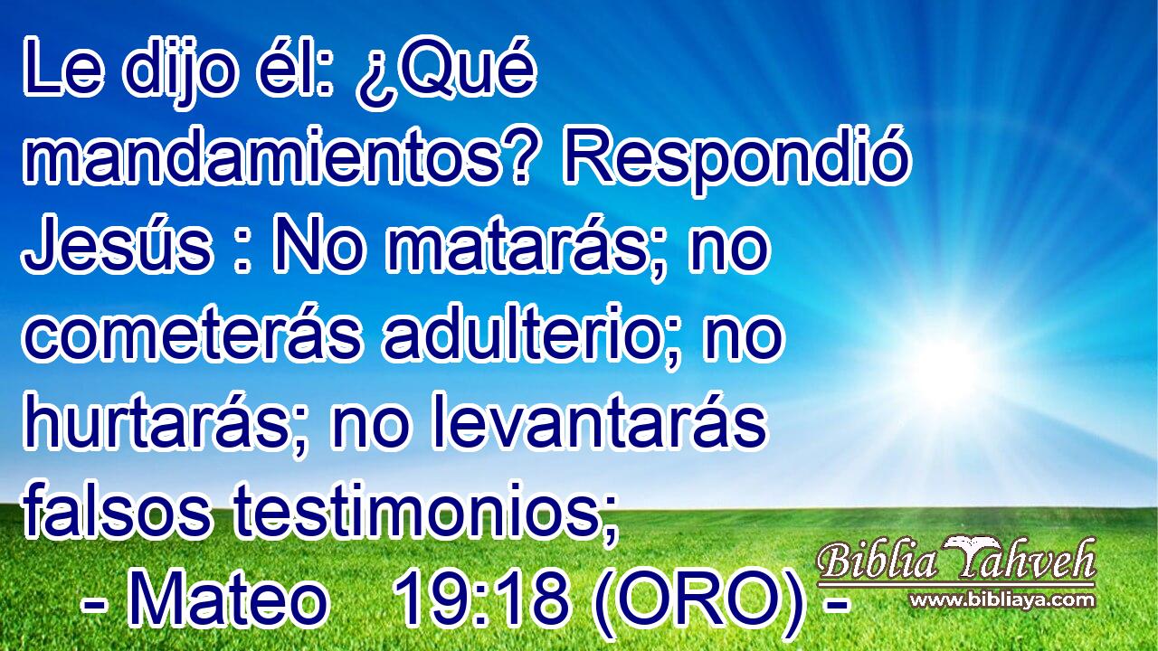  Le dijo él: ¿Qué mandamientos? Respondió Jesús : No matarás; no cometerás adulterio; no hurtarás; no levantarás falsos testimonios; 