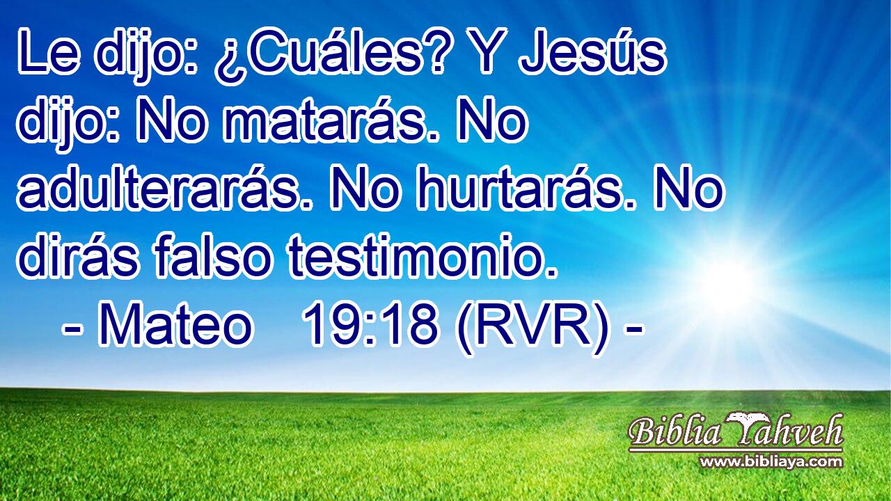 Le dijo: ¿Cuáles? Y Jesús dijo: No matarás. No adulterarás. No hurtarás. No dirás falso testimonio.