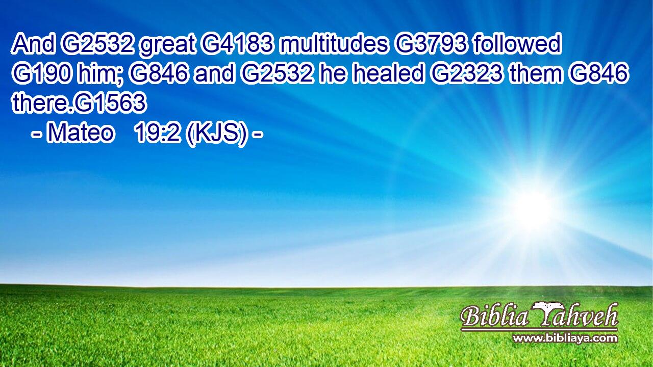 And G2532 great G4183 multitudes G3793 followed G190 him; G846 and G2532 he healed G2323 them G846 there.G1563