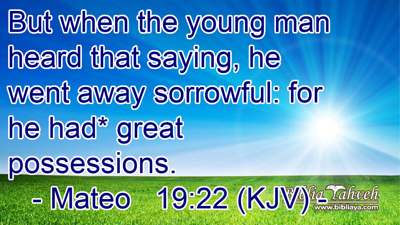 But when the young man heard that saying, he went away sorrowful: for he had* great possessions.