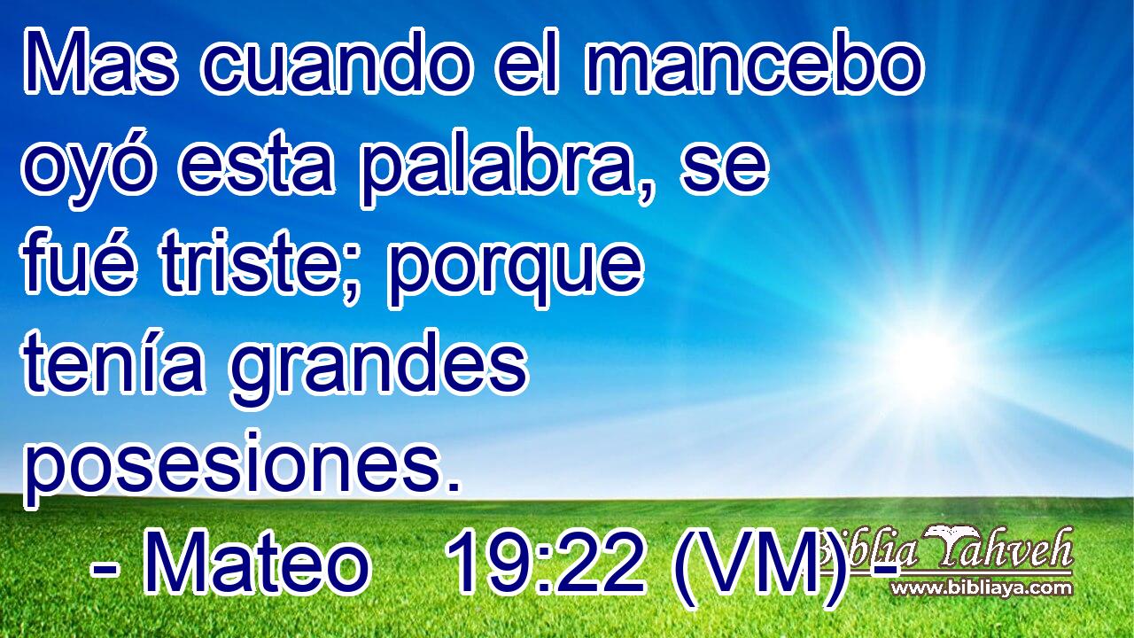  Mas cuando el mancebo oyó esta palabra, se fué triste; porque tenía grandes posesiones. 