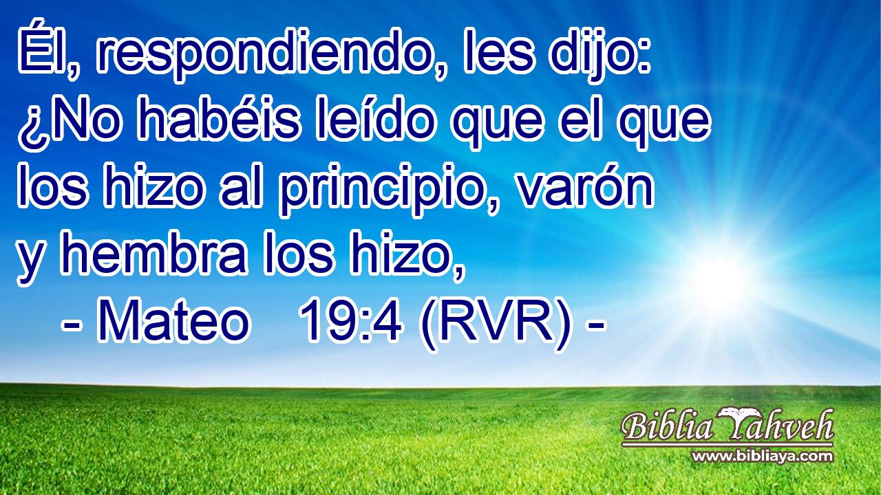 Él, respondiendo, les dijo: ¿No habéis leído que el que los hizo al principio, varón y hembra los hizo,
