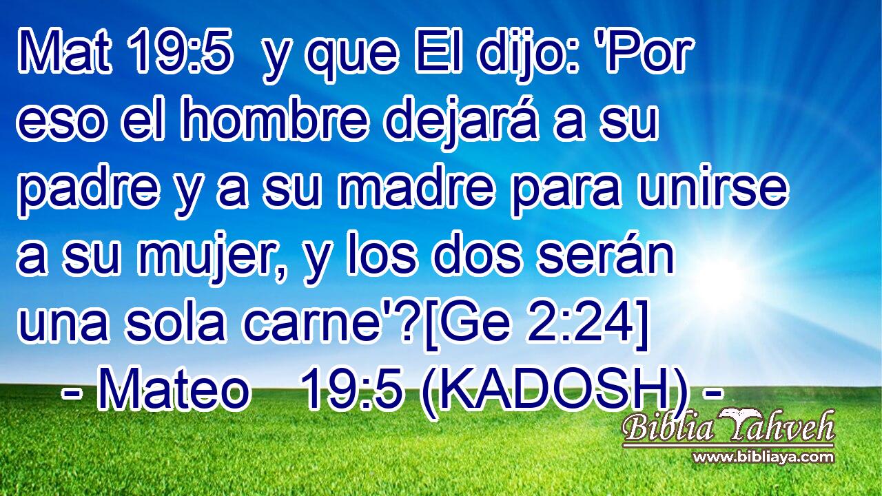 y que El dijo: 'Por eso el hombre dejará a su padre y a su madre para unirse a su mujer, y los dos serán una sola carne'?[Ge 2:24] 
