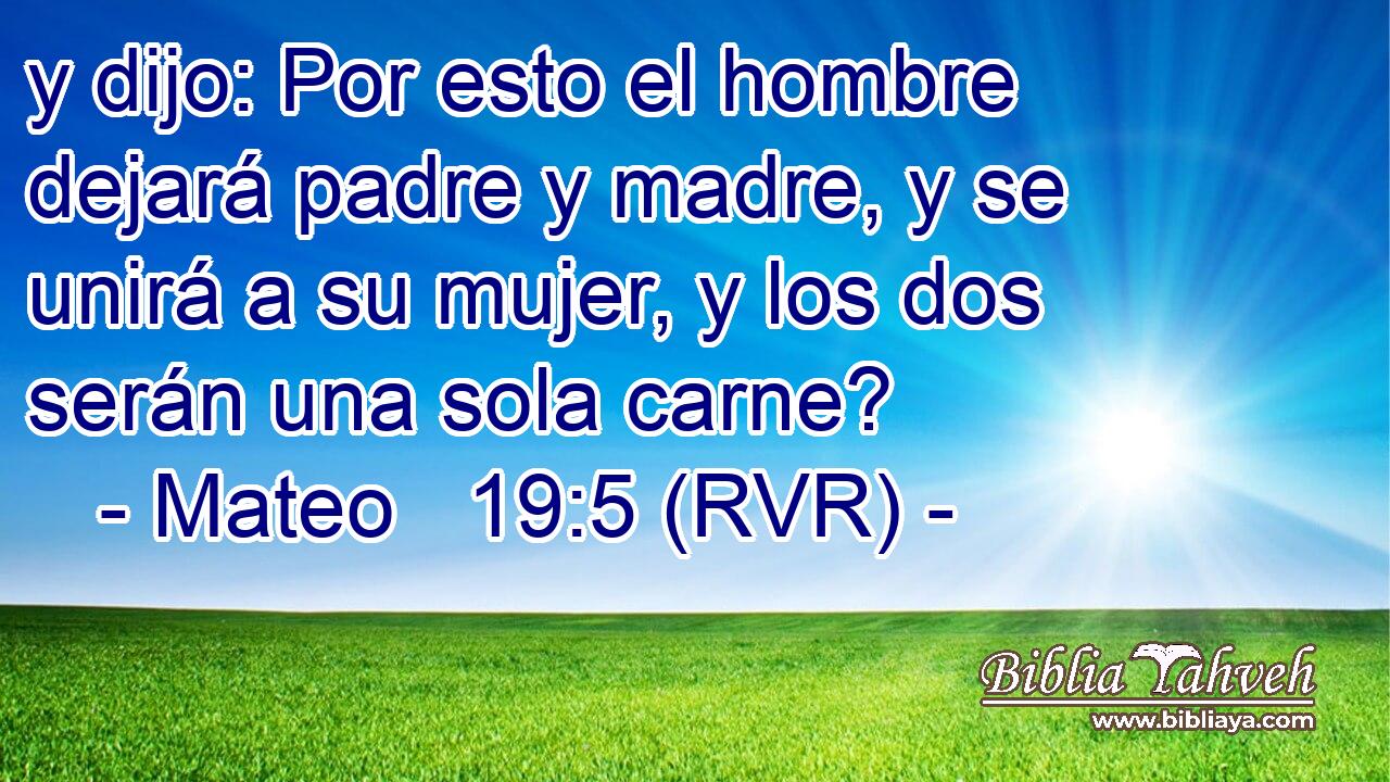 y dijo: Por esto el hombre dejará padre y madre, y se unirá a su mujer, y los dos serán una sola carne?