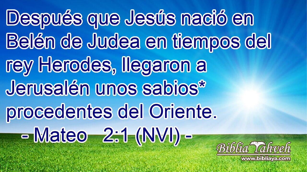  Después que Jesús nació en Belén de Judea en tiempos del rey Herodes, llegaron a Jerusalén unos sabios* procedentes del Oriente. 