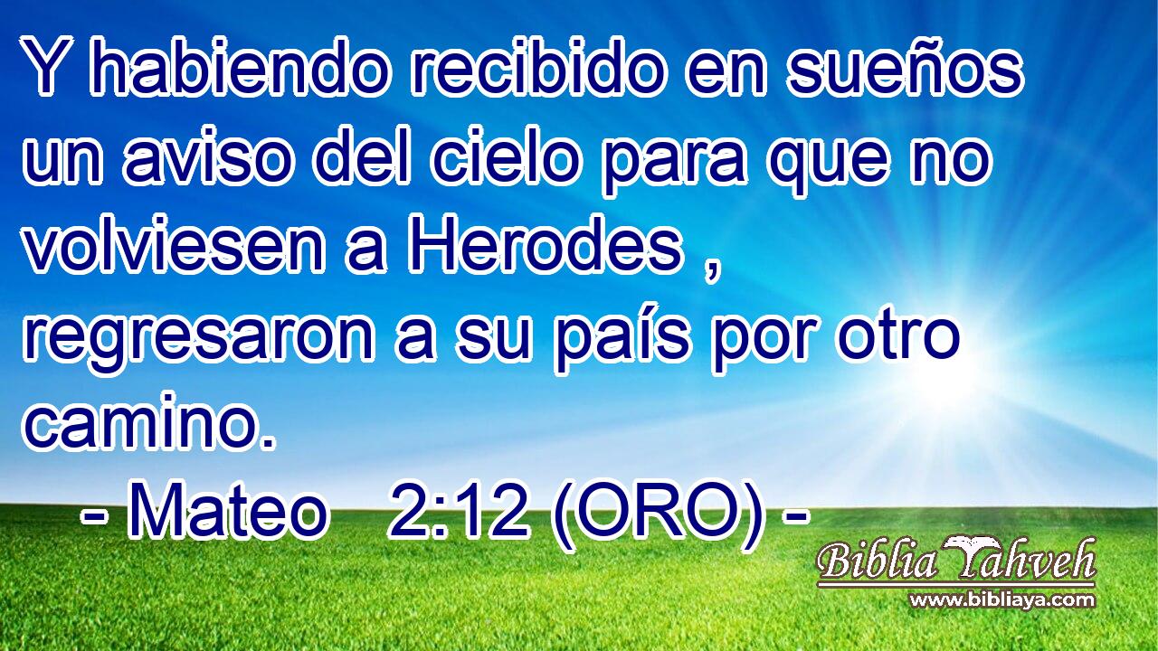  Y habiendo recibido en sueños un aviso del cielo para que no volviesen a Herodes , regresaron a su país por otro camino. 