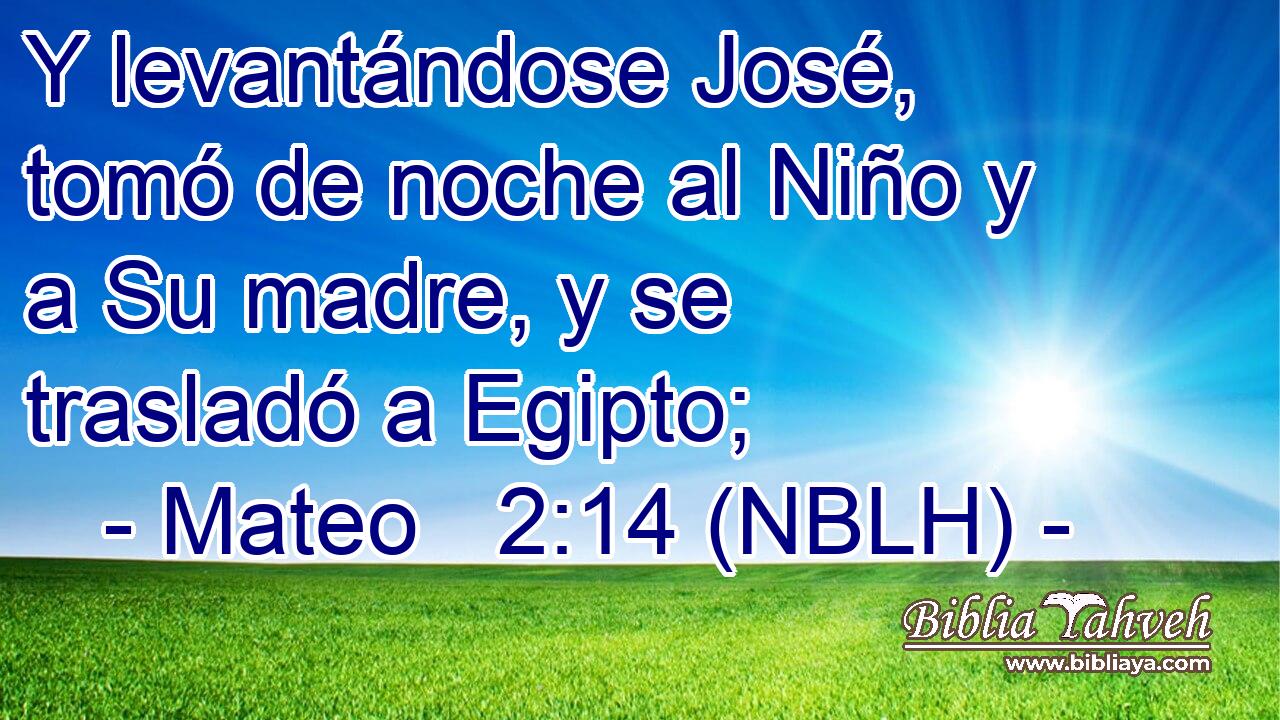  Y levantándose José, tomó de noche al Niño y a Su madre, y se trasladó a Egipto; 