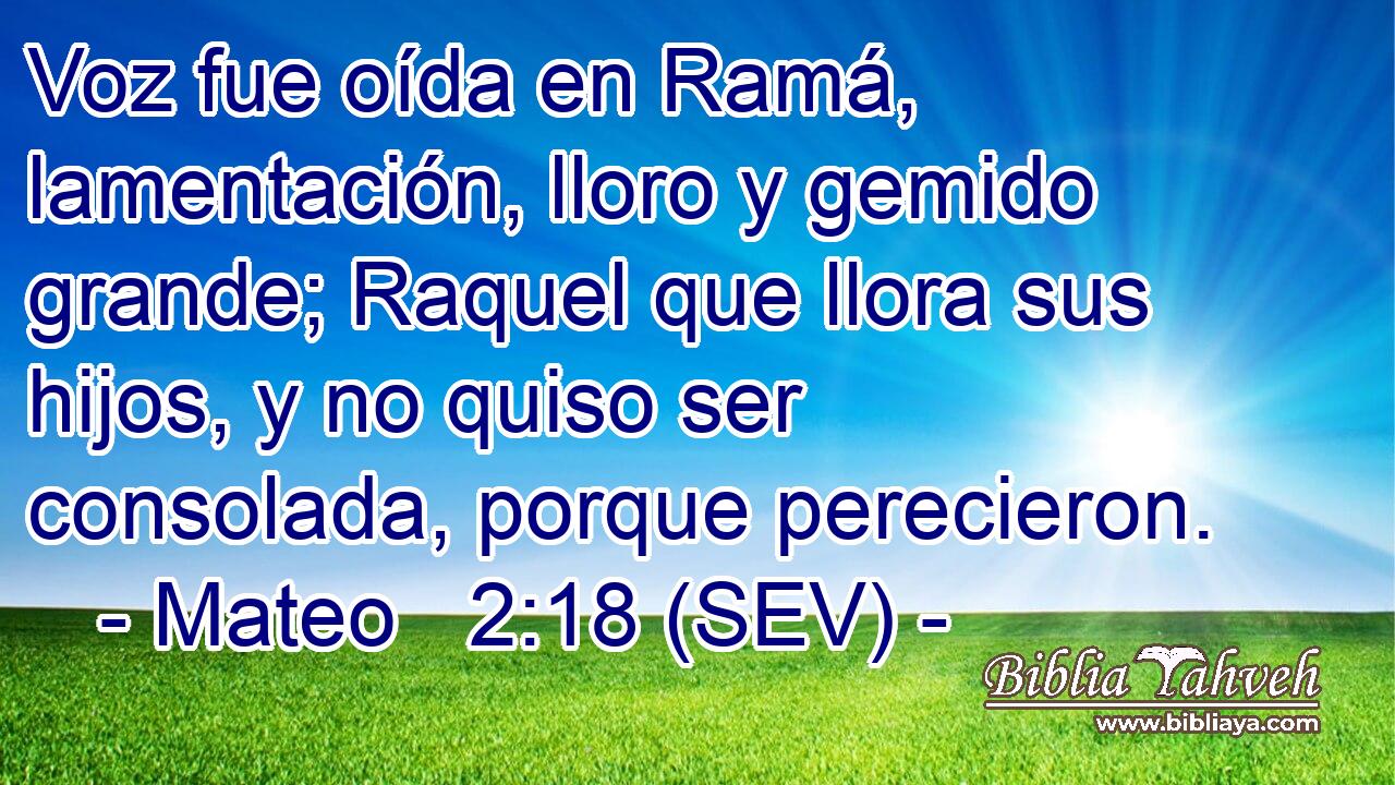 Voz fue oída en Ramá, lamentación, lloro y gemido grande; Raquel que llora sus hijos, y no quiso ser consolada, porque perecieron.
