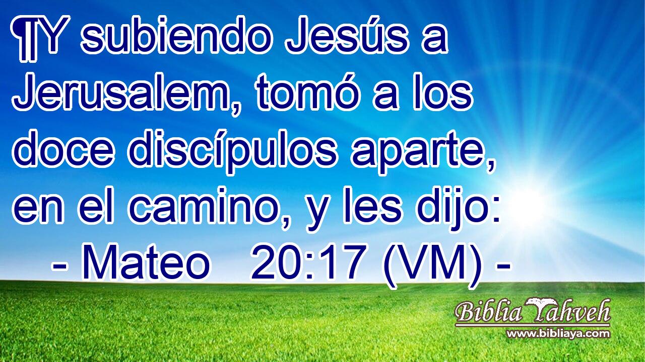 ¶Y subiendo Jesús a Jerusalem, tomó a los doce discípulos aparte, en el camino, y les dijo: 