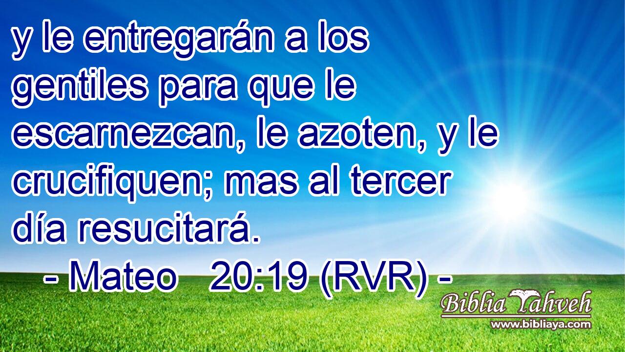 y le entregarán a los gentiles para que le escarnezcan, le azoten, y le crucifiquen; mas al tercer día resucitará.