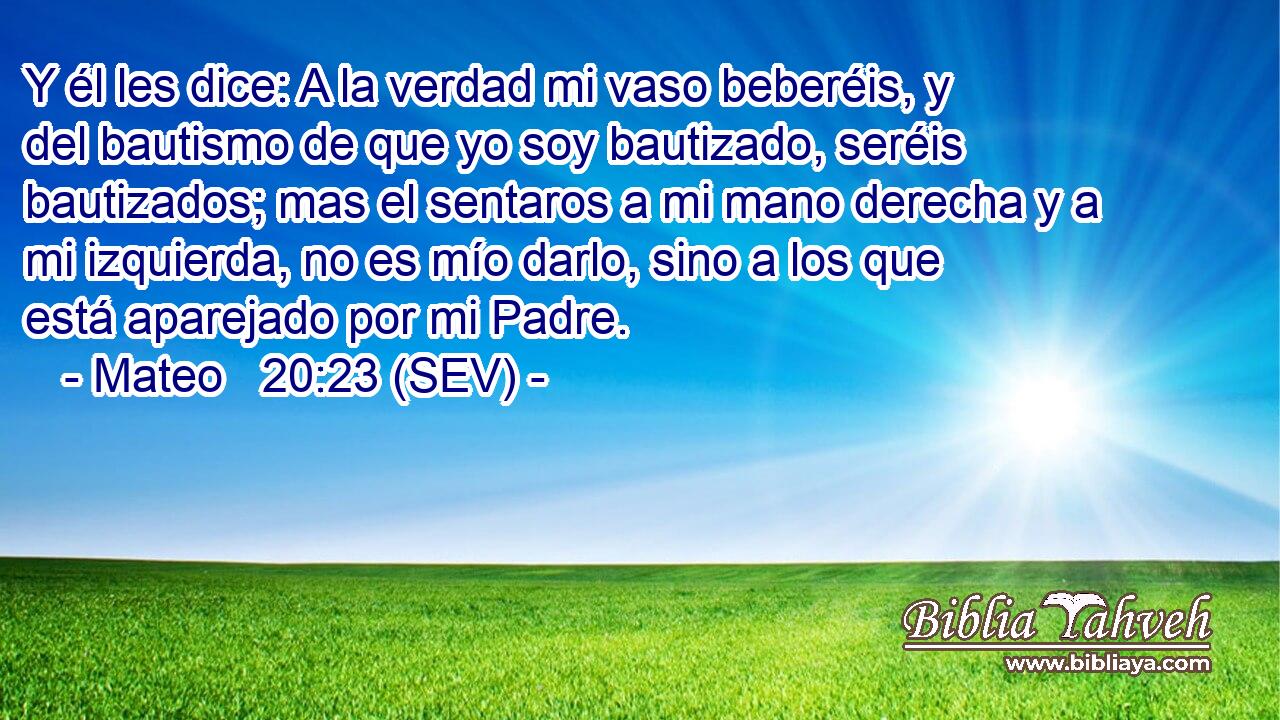 Y él les dice: A la verdad mi vaso beberéis, y del bautismo de que yo soy bautizado, seréis bautizados; mas el sentaros a mi mano derecha y a mi izquierda, no es mío darlo, sino a los que está aparejado por mi Padre.