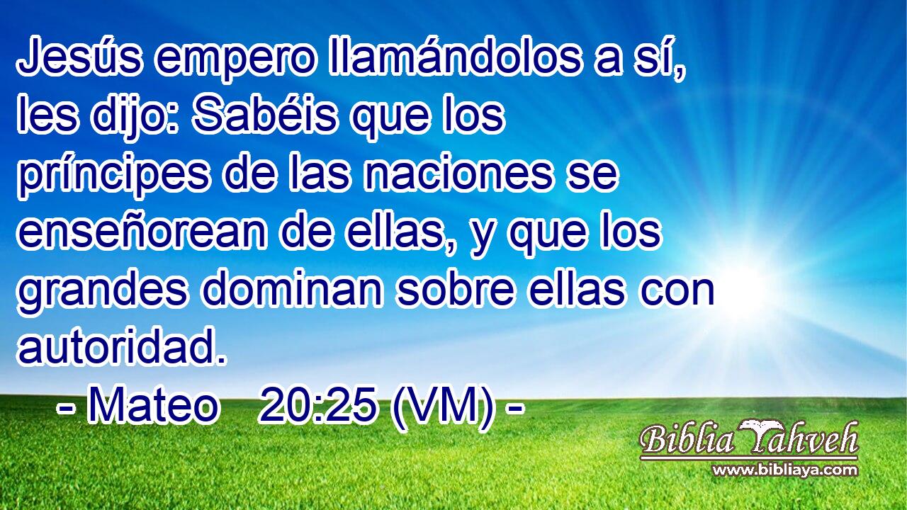  Jesús empero llamándolos a sí, les dijo: Sabéis que los príncipes de las naciones se enseñorean de ellas, y que los grandes dominan sobre ellas con autoridad. 