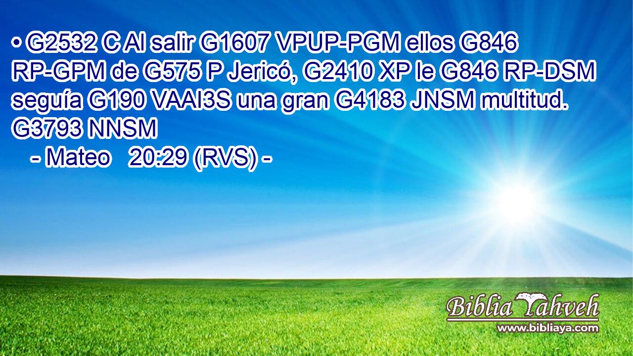 • G2532 C Al salir G1607 VPUP-PGM ellos G846 RP-GPM de G575 P Jericó, G2410 XP le G846 RP-DSM seguía G190 VAAI3S una gran G4183 JNSM multitud. G3793 NNSM 