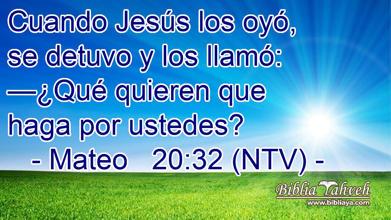Cuando Jesús los oyó, se detuvo y los llamó: —¿Qué quieren que haga por ustedes?
