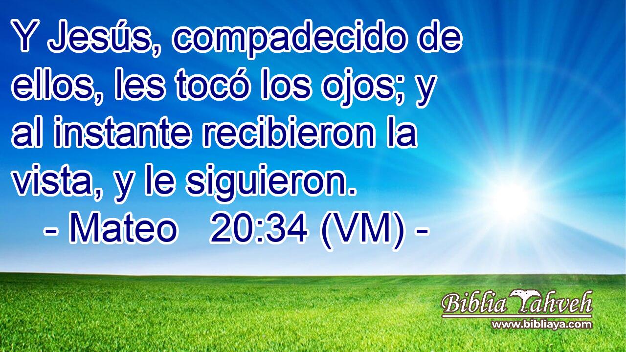  Y Jesús, compadecido de ellos, les tocó los ojos; y al instante recibieron la vista, y le siguieron. 