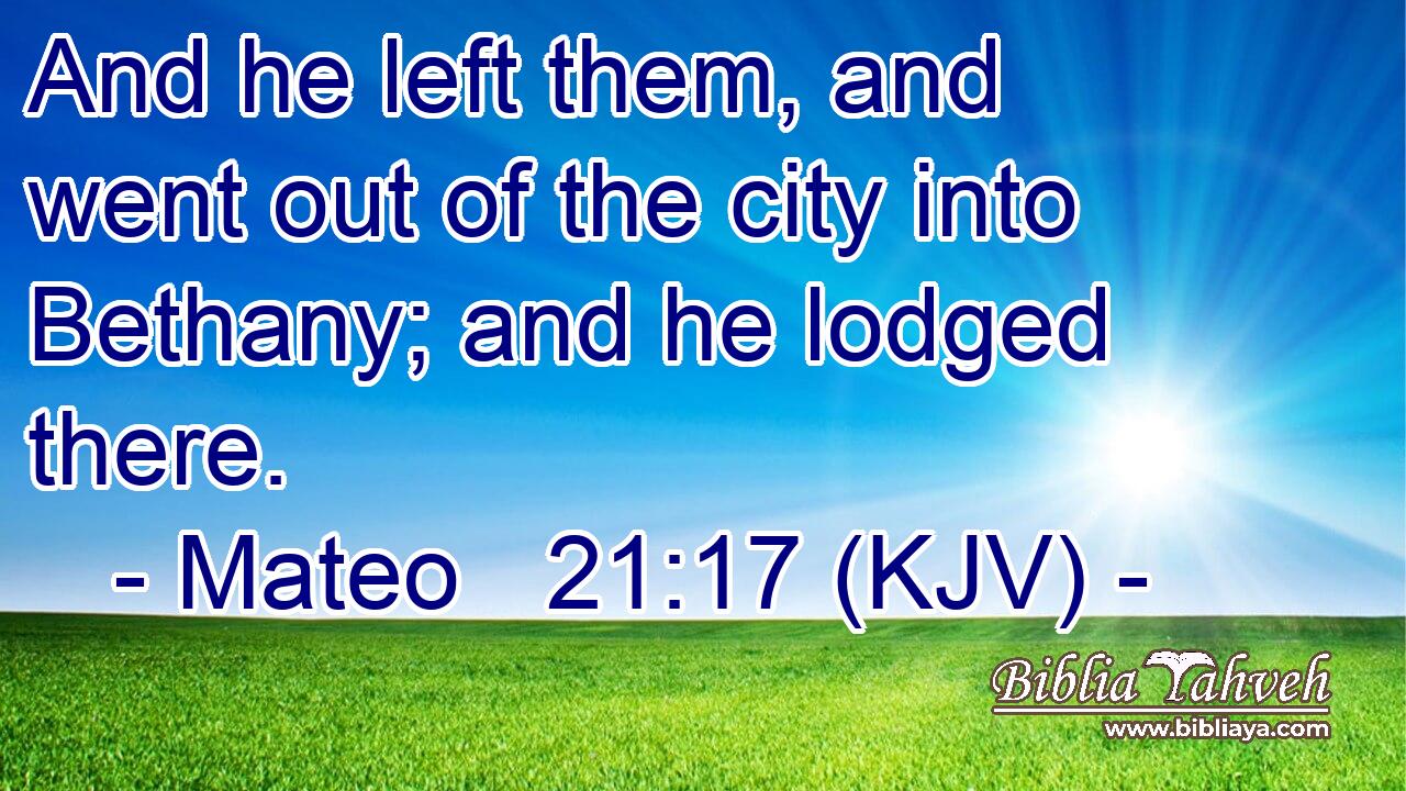 And he left them, and went out of the city into Bethany; and he lodged there.