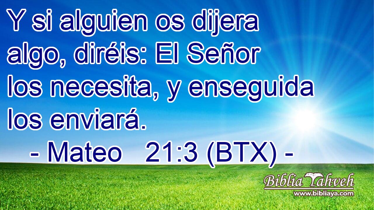 Y si alguien os dijera algo, diréis: El Señor los necesita, y enseguida los enviará.