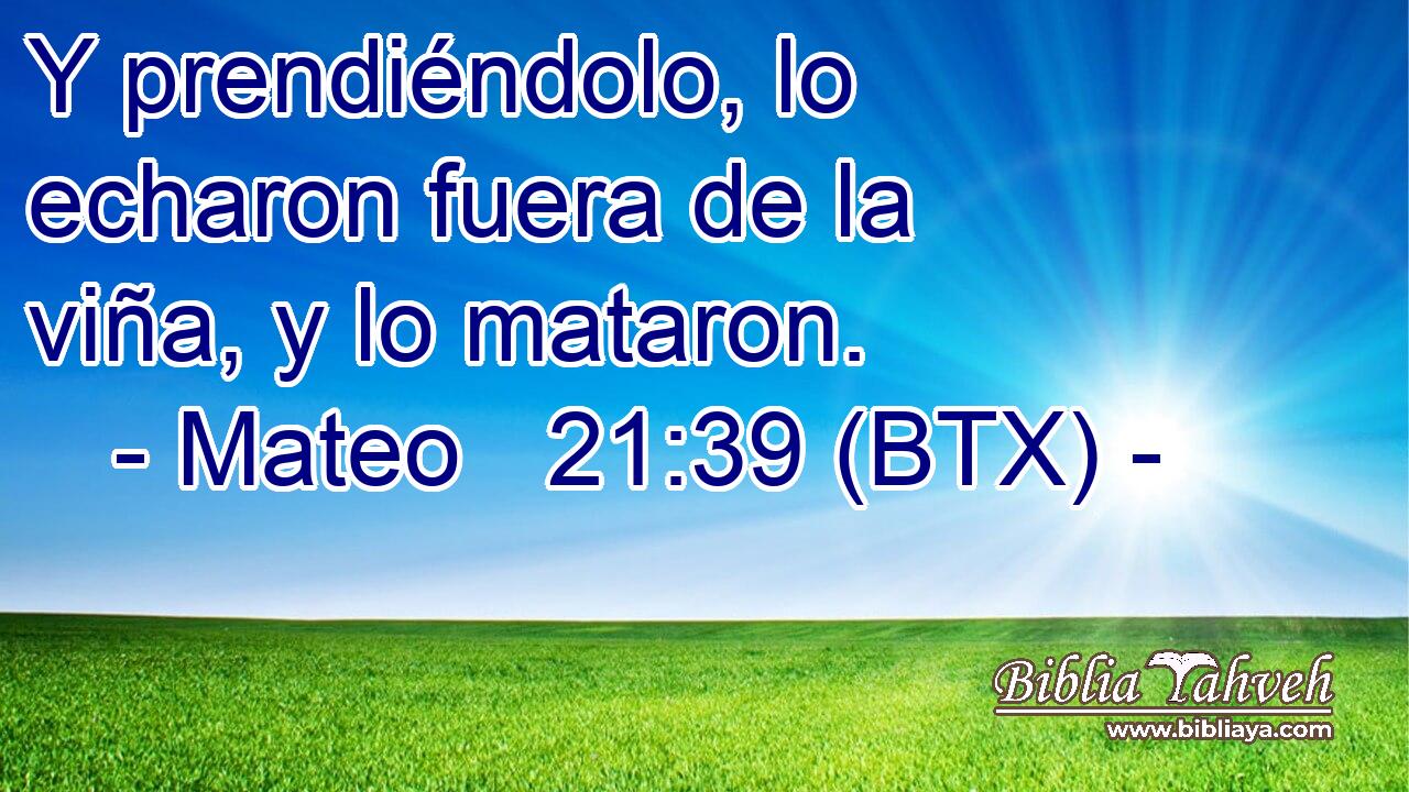 Y prendiéndolo, lo echaron fuera de la viña, y lo mataron.
