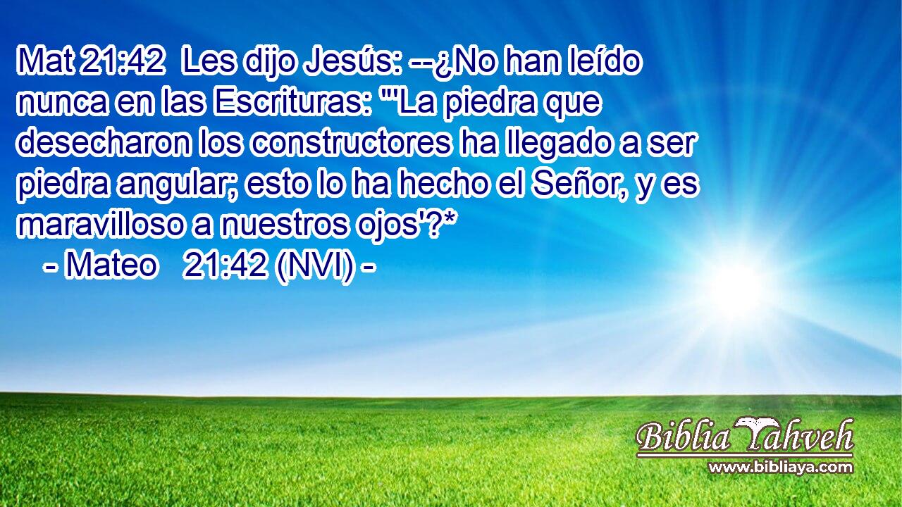 Mat 21:42  Les dijo Jesús: --¿No han leído nunca en las Escrituras: 