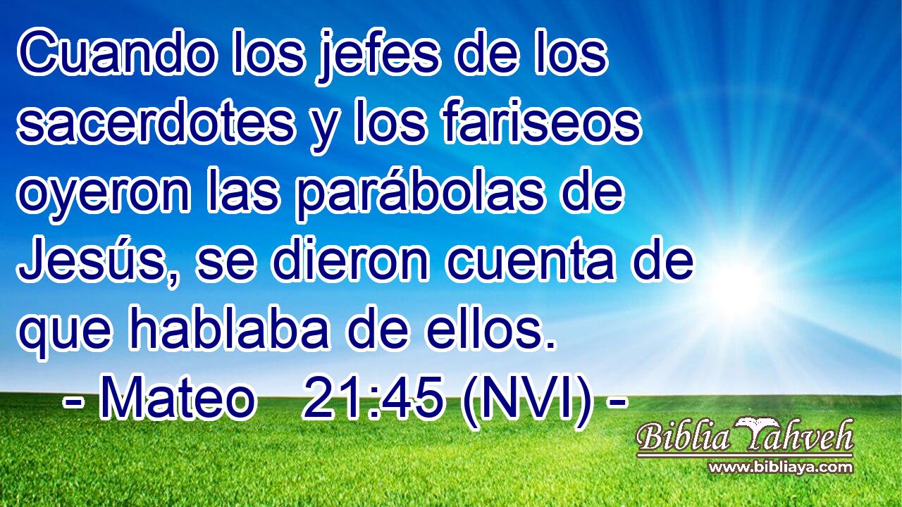  Cuando los jefes de los sacerdotes y los fariseos oyeron las parábolas de Jesús, se dieron cuenta de que hablaba de ellos. 