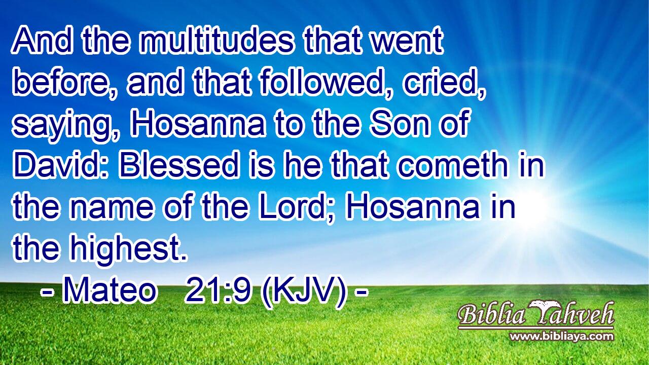 And the multitudes that went before, and that followed, cried, saying, Hosanna to the Son of David: Blessed is he that cometh in the name of the Lord; Hosanna in the highest.
