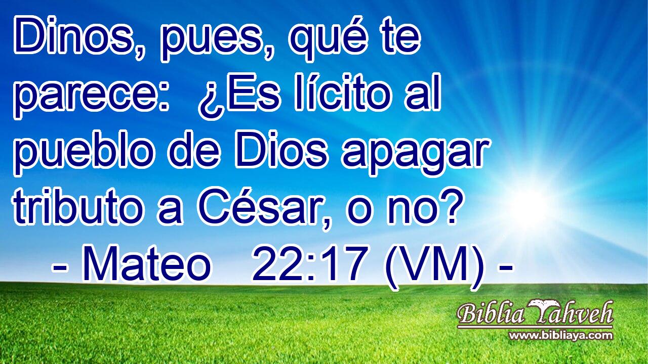  Dinos, pues, qué te parece:  ¿Es lícito al pueblo de Dios apagar tributo a César, o no? 