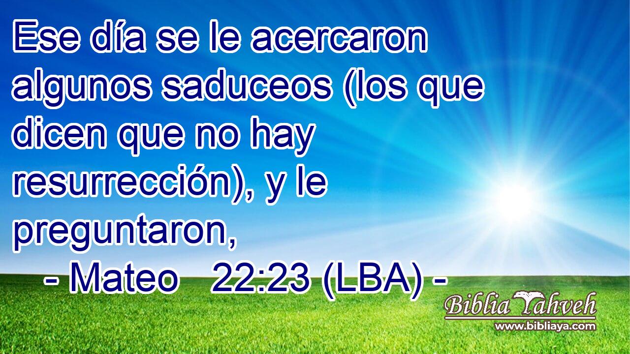 Ese día se le acercaron algunos saduceos (los que dicen que no hay resurrección), y le preguntaron,