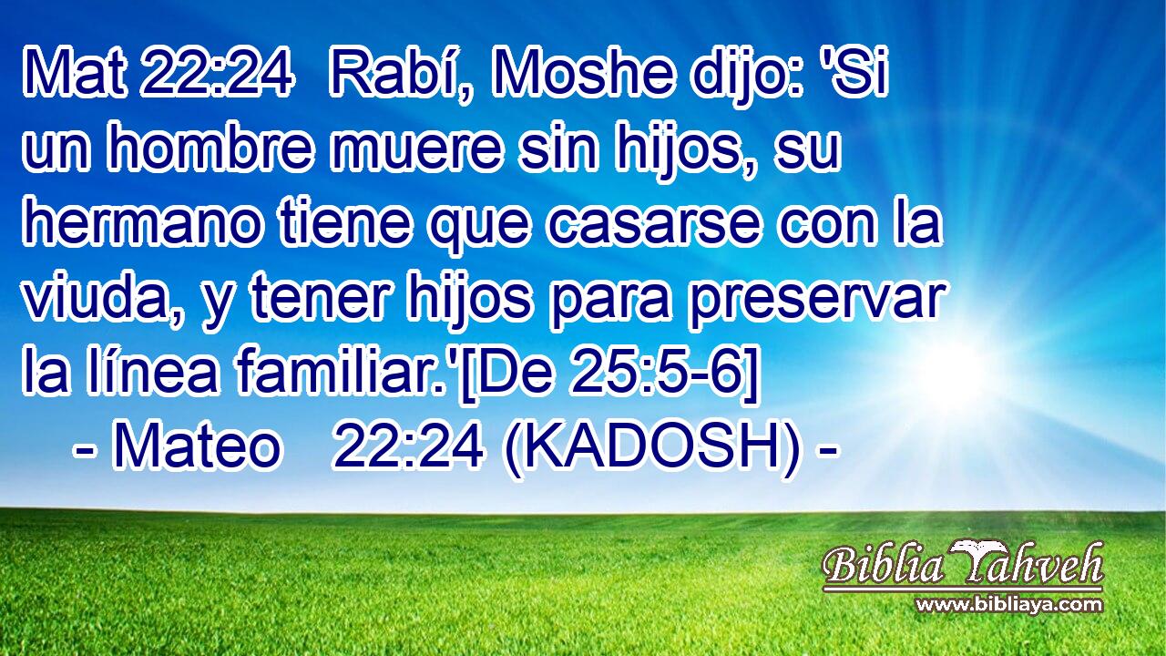  Rabí, Moshe dijo: 'Si un hombre muere sin hijos, su hermano tiene que casarse con la viuda, y tener hijos para preservar la línea familiar.'[De 25:5-6] 
