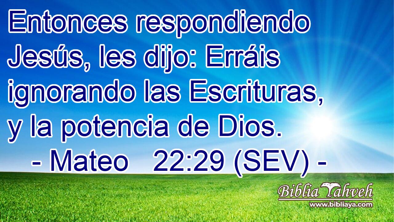 Entonces respondiendo Jesús, les dijo: Erráis ignorando las Escrituras, y la potencia de Dios.