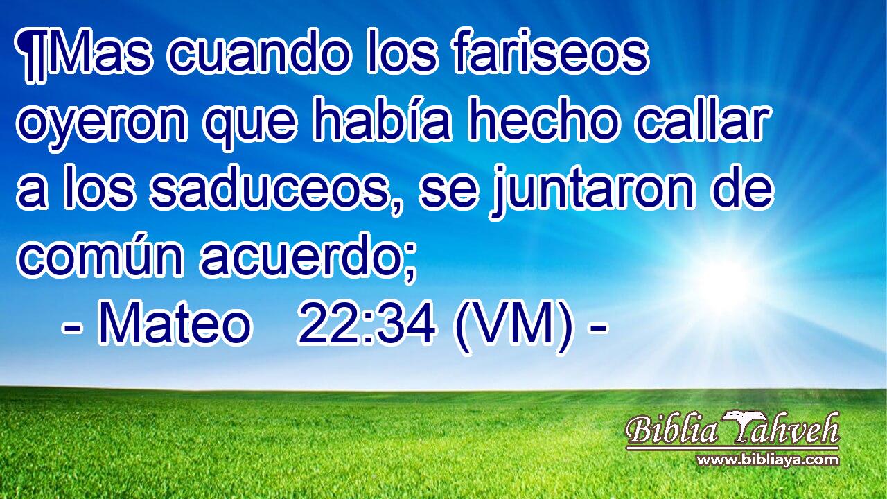  ¶Mas cuando los fariseos oyeron que había hecho callar a los saduceos, se juntaron de común acuerdo; 