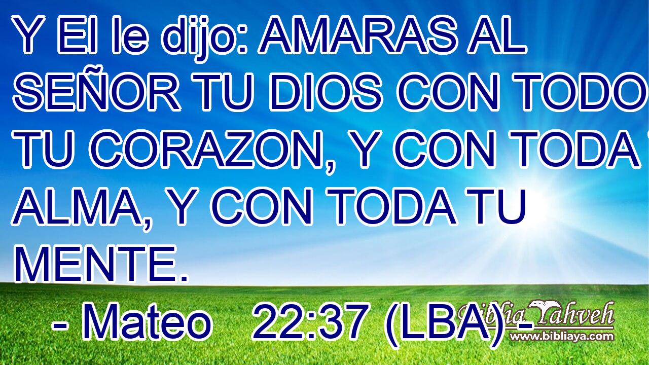 Y El le dijo: AMARAS AL SEÑOR TU DIOS CON TODO TU CORAZON, Y CON TODA TU ALMA, Y CON TODA TU MENTE.