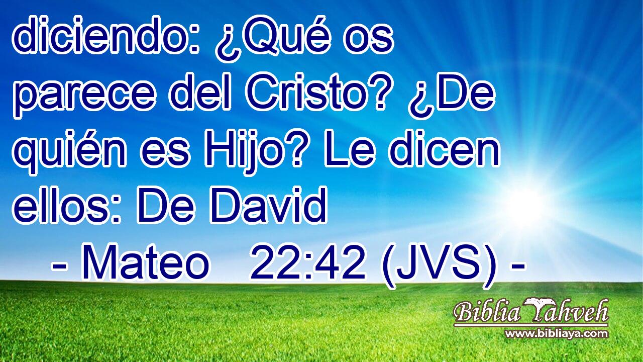 diciendo: ¿Qué os parece del Cristo? ¿De quién es Hijo? Le dicen ellos: De David
