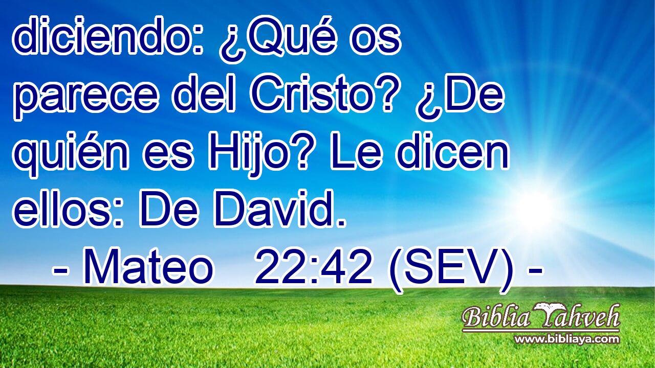 diciendo: ¿Qué os parece del Cristo? ¿De quién es Hijo? Le dicen ellos: De David.