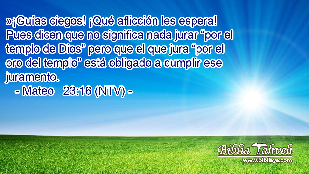 »¡Guías ciegos! ¡Qué aflicción les espera! Pues dicen que no significa nada jurar “por el templo de Dios” pero que el que jura “por el oro del templo” está obligado a cumplir ese juramento.