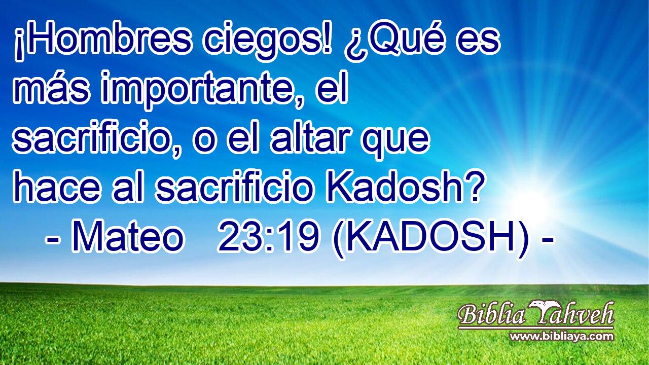  ¡Hombres ciegos! ¿Qué es más importante, el sacrificio, o el altar que hace al sacrificio Kadosh? 