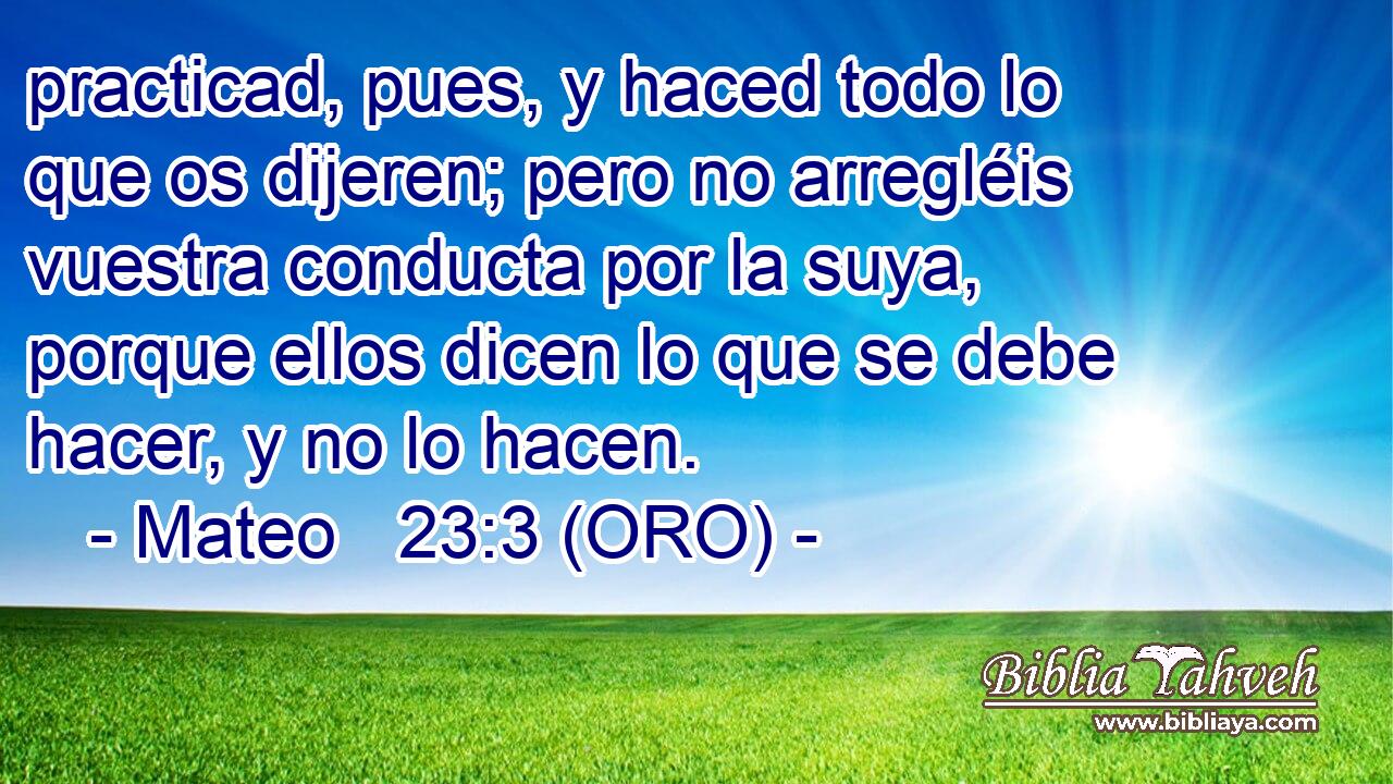  practicad, pues, y haced todo lo que os dijeren; pero no arregléis vuestra conducta por la suya, porque ellos dicen lo que se debe hacer, y no lo hacen. 