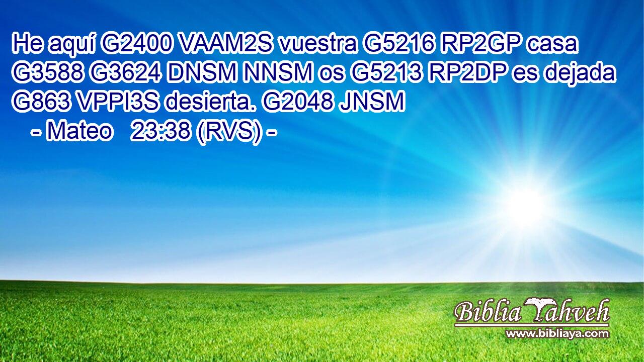 He aquí G2400 VAAM2S vuestra G5216 RP2GP casa G3588 G3624 DNSM NNSM os G5213 RP2DP es dejada G863 VPPI3S desierta. G2048 JNSM 