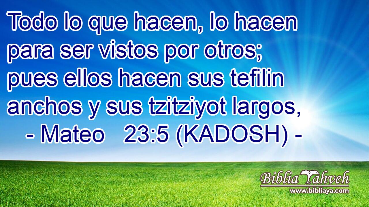  Todo lo que hacen, lo hacen para ser vistos por otros; pues ellos hacen sus tefilin anchos y sus tzitziyot largos, 