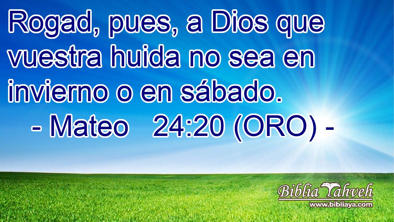  Rogad, pues, a Dios que vuestra huida no sea en invierno o en sábado. 