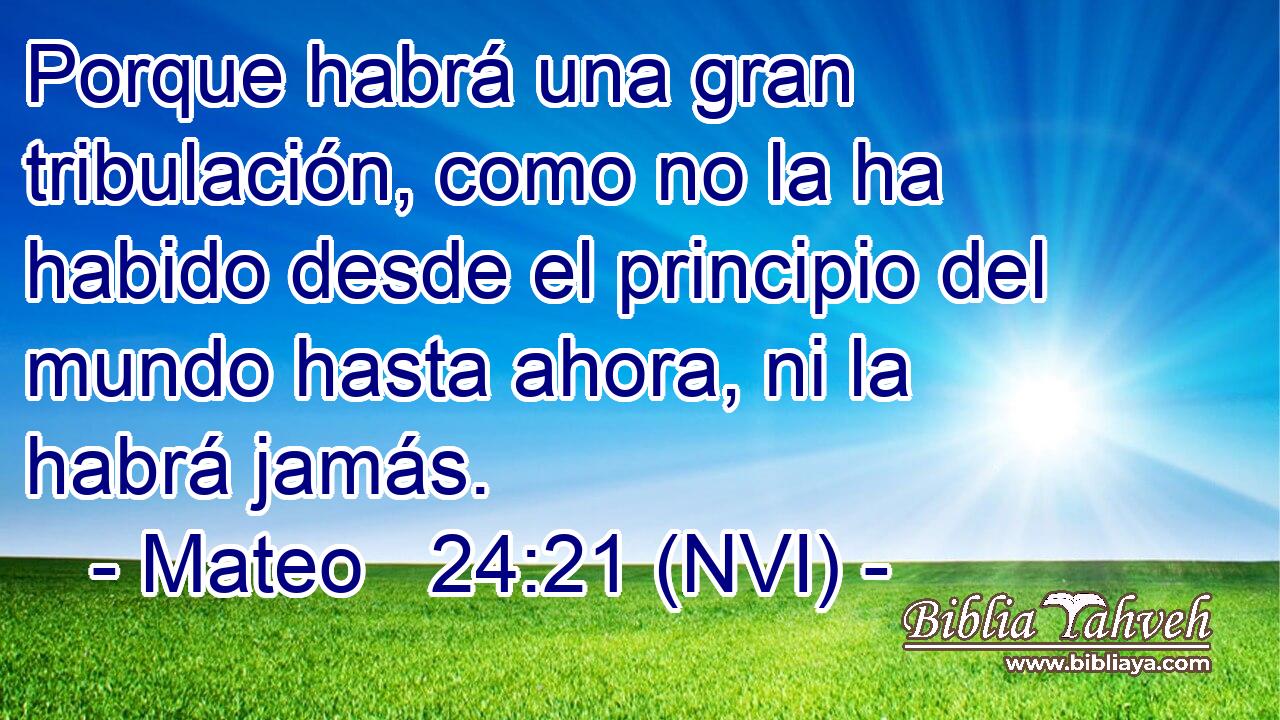  Porque habrá una gran tribulación, como no la ha habido desde el principio del mundo hasta ahora, ni la habrá jamás. 