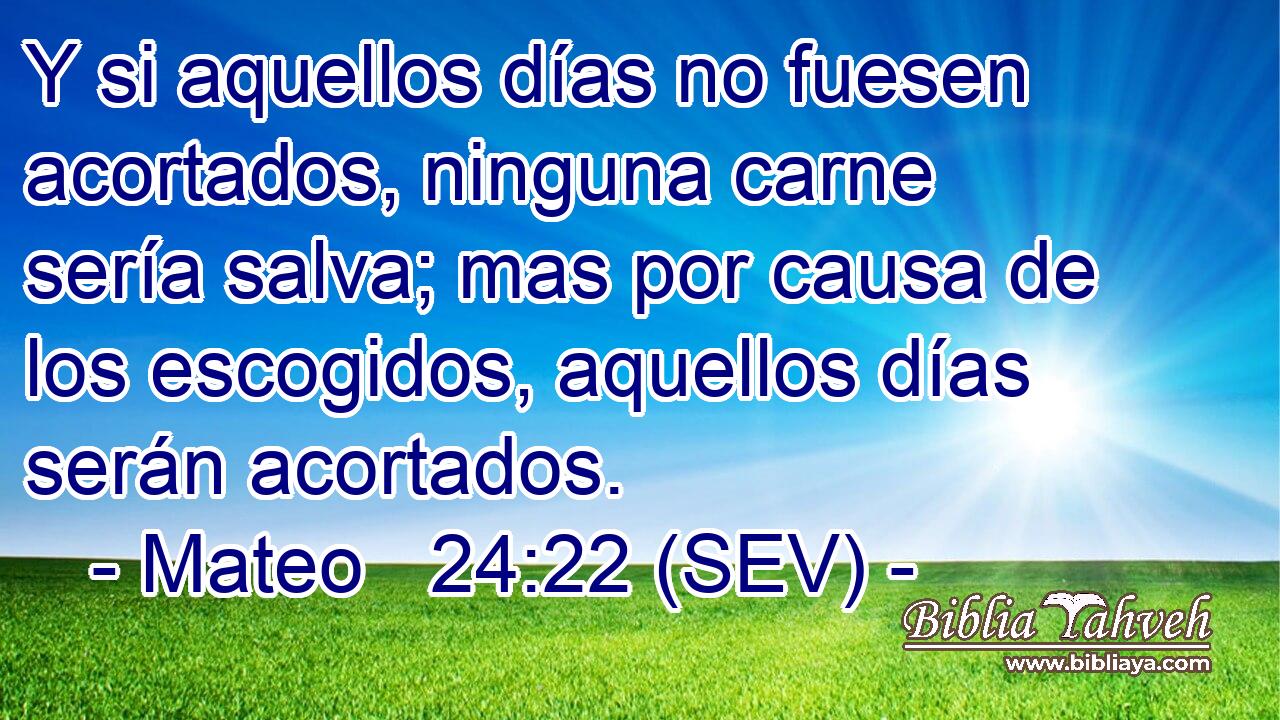 Y si aquellos días no fuesen acortados, ninguna carne sería salva; mas por causa de los escogidos, aquellos días serán acortados.