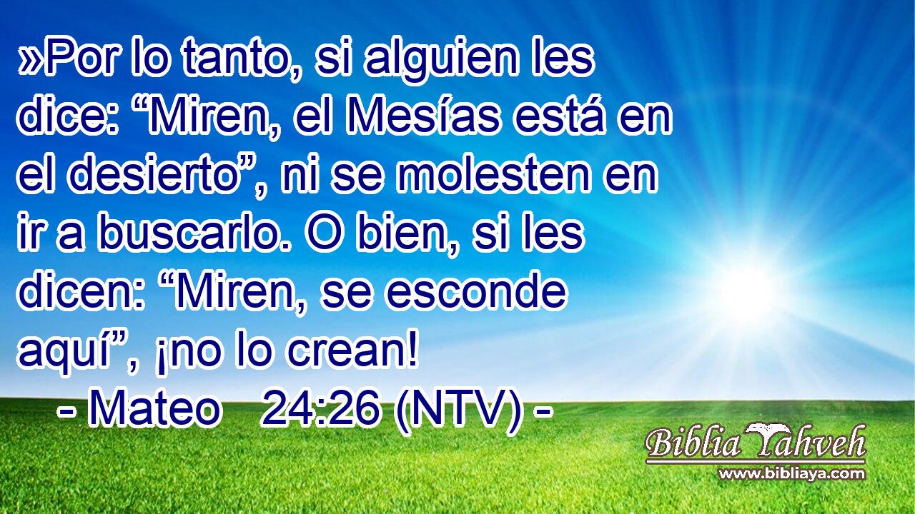 »Por lo tanto, si alguien les dice: “Miren, el Mesías está en el desierto”, ni se molesten en ir a buscarlo. O bien, si les dicen: “Miren, se esconde aquí”, ¡no lo crean!