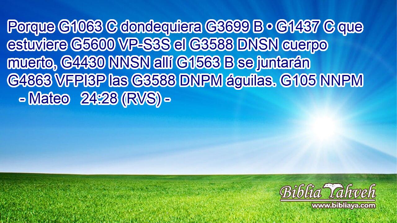 Porque G1063 C dondequiera G3699 B • G1437 C que estuviere G5600 VP-S3S el G3588 DNSN cuerpo muerto, G4430 NNSN allí G1563 B se juntarán G4863 VFPI3P las G3588 DNPM águilas. G105 NNPM 